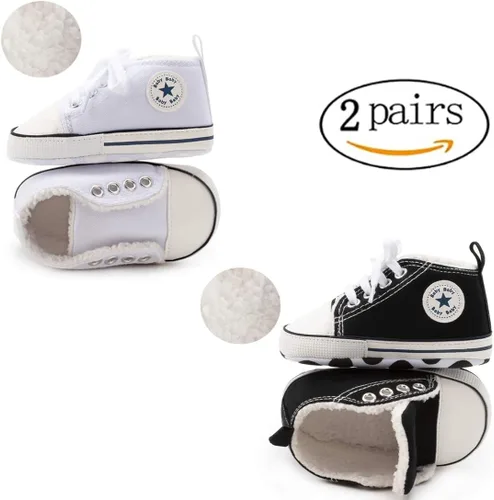 Vista 5 de KIDSUN - Zapatos deportivos unisex de caña alta para bebés, mezclilla de lona, suela antideslizante, suaves, para los primeros pasos
