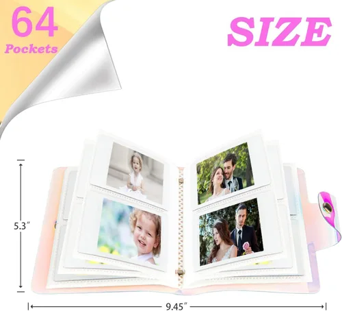 Vista 4 de Paquete de 2 mini álbumes de fotos holográficos de 64 bolsillos, soporte portátil para tarjetas fotográficas Kpop para Fujifilm Instax Mini