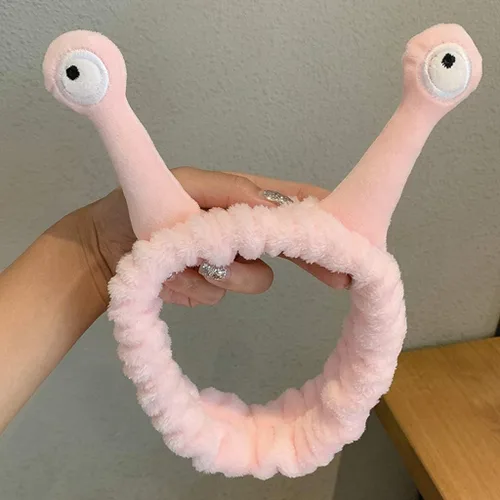 Vista 5 de Diadema de felpa para niñas, para mujeres y niñas, con dibujos animados, caracol, antena, ojos, banda para el cabello, turbante