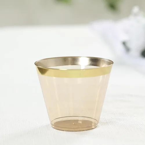 Vista 9 de Efavormart - Juego de 12 vasos de plástico de oro rosa de 10 onzas, diseño de borde para decoración de boda