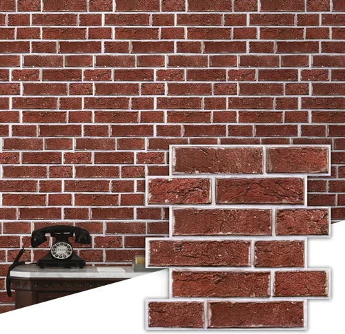 Vista 13 de Commomy Paneles de pared autoadhesivos de ladrillos falsos - 10 piezas de 30 cm x 30 cm de tamaño pequeño, diseño de PVC gris con manchas, papel