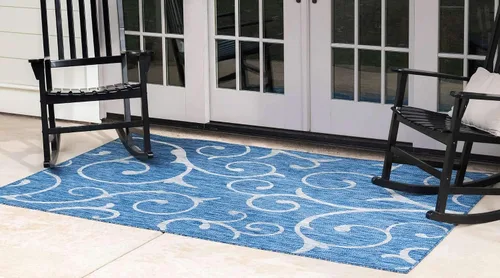 Vista 2 de Unique Loom Outdoor Botanical Collection - Alfombra rizada, 4 pies 1 pulgada x 6 pies 1 pulgada, rectangular, azul/marfil