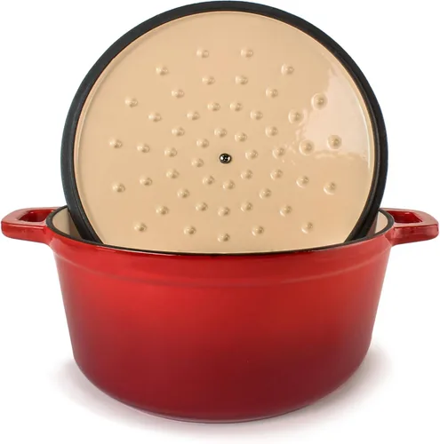 Vista 2 de BergHOFF Olla de hierro fundido Neo con tapa, color rojo, 7 cuartos de galón.