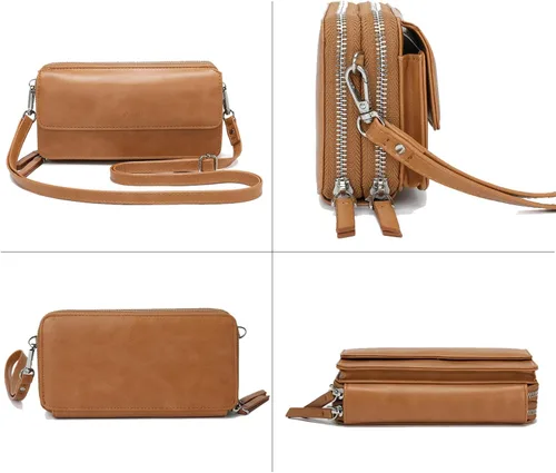 Vista 4 de Lanyani Cartera cruzada RFID con bolsillo para teléfono para mujer, cuero vegano