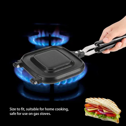 Vista 3 de Oumefar Sartén cuadrada de doble cara para panqueques, sartén antiadherente para hacer sándwiches, sartén multifunción para hornear, tostadora