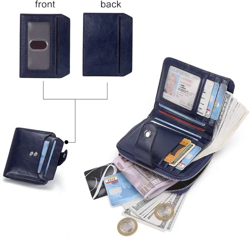 Vista 2 de BOSTANTEN - Billeteras de piel para mujer, con bloqueo RFID, con cremallera y bolsillo, billetera pequeña de dos cuerpos, con tarjetero