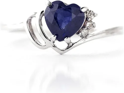 Vista 5 de Galaxy Gold GG Anillo de oro de 14 quilates con diamantes auténticos y zafiro natural en forma de corazón