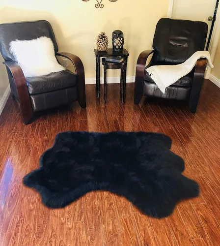 Vista 24 de LAMBZY Alfombra de piel de oveja auténtica, parte inferior gruesa y fuerte, fácilmente lavable, resistente a las manchas, perfecta para sala