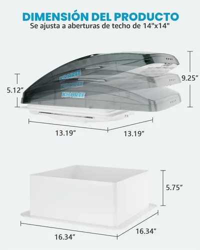 Vista 7 de Kohree Ventilador de ventilación de RV, 14x14, todo en uno, de lujo
