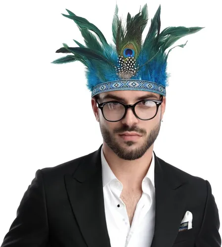 Vista 7 de Diadema de plumas india corona de plumas para carnaval, tocado de Halloween, disfraz de cosplay
