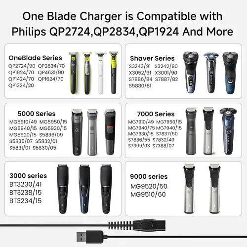 Vista 4 de Cable de carga USB de 5 V para Phillips Power Shaver Cable de carga USB de 5 V para Philips Norelco One Blade QP2724 QP2834 QP1924 QP4631 QP6542