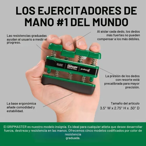 Vista 5 de Prohands Gripmaster - Ejercitador de mano (fortalecedor de agarre de mano), con resorte, sistema de pistón de dedos, aislamiento y ejercicio de cada