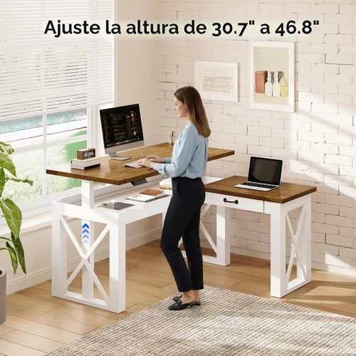 Vista 4 de FLEXISPOT Escritorio ejecutivo de pie en forma de L de 55 x 48 pulgadas con Cereza