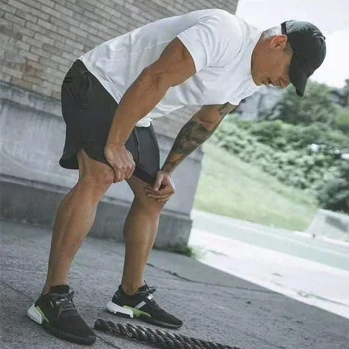 Vista 5 de CYF Pantalones cortos de correr 2 en 1 para hombre con bolsillos de secado rápido transpirables para entrenamiento de gimnasio activo
