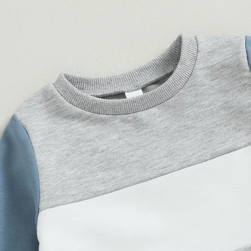 Vista 3 de Conjunto de ropa linda para bebé niño para otoño e invierno con bloques de color a cuadros y manga larga