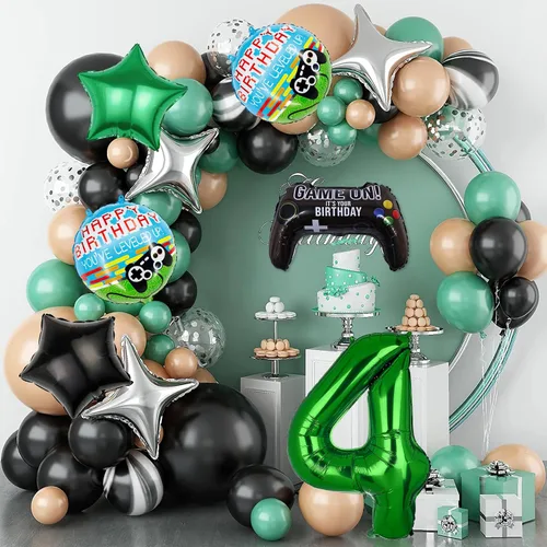 Vista 4 de 6 globos de videojuegos, controlador de videojuegos, globo de aluminio de tereftalato de polietileno con número de cumpleaños, suministros de fiesta