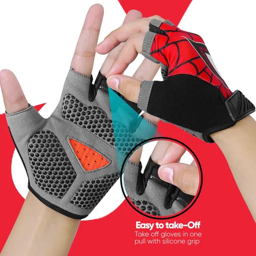 Vista 3 de Guantes de ciclismo de medio dedo para niños, antideslizantes, acolchados, antideslizantes, sin dedos, para niños y niñas, ideales para BMX, MTB