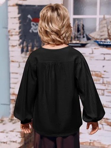 Vista 5 de Makkrom Camisa de disfraces para niño, medieval, renacentista, Halloween, jacobita escocés, Ghillie, con cordones, para niños de 5 a 14 años