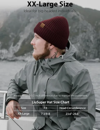 Vista 2 de LiuSuper XXL Oversized Beanie Hat for Men and Women, Extra Large Warm Winter Cap for Big Heads, Lined & Stretchy Wool Hat