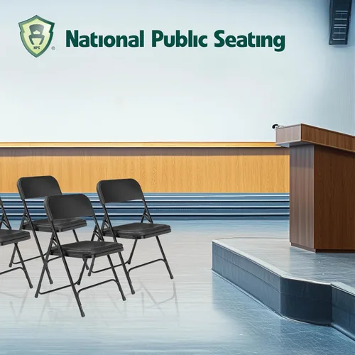 Vista 3 de National Public Seating NPS Serie 800 - Silla plegable ligera de plástico/poliéster de alta calidad, color negro, paquete de 4 unidades (810/4)