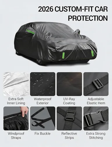 Vista 8 de Proadsy - Cubierta para automóvil, resistente al viento, sol, lluvia, rayos UV, polvo y nieve, para todo tipo de clima, impermeable, funda