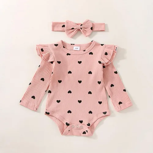 Vista 4 de Ropa para bebé recién nacida, para otoño e invierno, acanalada, con volantes, manga larga, conjunto de 3 piezas, 0 a 18 meses