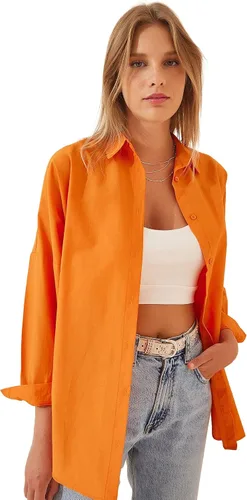 Vista 6 de BIG DART - Camisas de gran tamaño con botones para mujer, blusas informales de verano con manga larga
