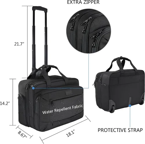 Vista 2 de KROSER Bolsa con ruedas para laptop para hombres y mujeres, maletín con ruedas para negocios para portátiles de hasta 17.3 pulgadas, bolsa