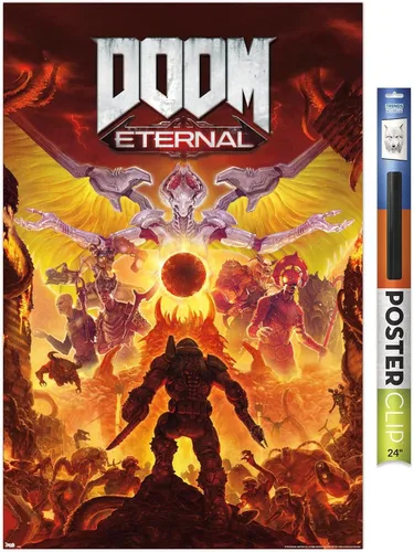 Vista 17 de Trends International Doom Eternal Maykr - Póster de pared, 22.4 pulgadas de largo x 14.7 pulgadas, versión enmarcada en madera de granero