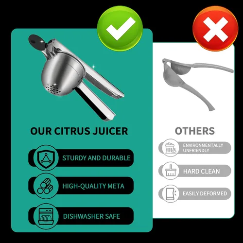 Vista 2 de Exprimidor grande de limón de acero inoxidable, exprimidor de lima y cítricos con asas de silicona, exprimidor de mano de extracción máxima