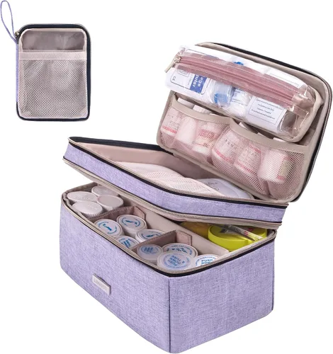 Vista 12 de Lexeeco Bolsa para almacenamiento de medicinas Organizador de frascos de píldoras con bolsa pequeña portátil para viajes Organizador de frascos