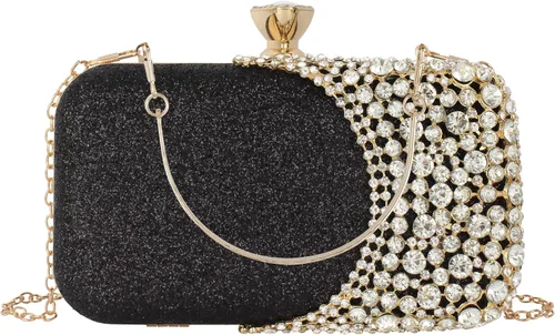Vista 15 de Reberomantic - Bolso de mano para mujer con patrón de celosía, geométrico, con cadena, tipo clutch para la noche