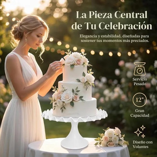 Vista 2 de Soporte redondo de porcelana para tartas de 12 pulgadas, soporte de postre blanco para bodas, fiestas de cumpleaños