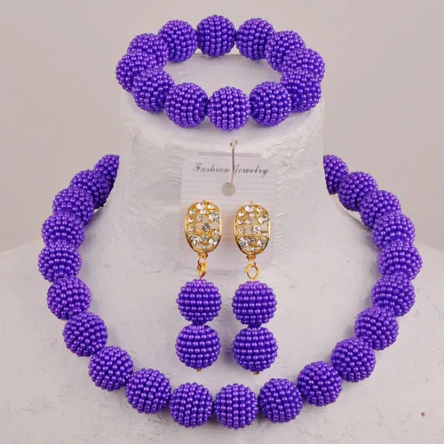 Vista 2 de Conjunto de collar y aretes para mujer con perlas de imitación, joyas nigerianas, boda, joyas africanas de Aczuv
