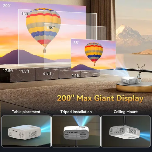 Vista 5 de Proyector con WiFi y Bluetooth, pericat 4K compatible con proyector nativo
