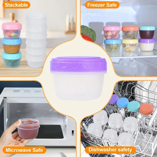 Vista 6 de RXRRXR Paquete de 12 Recipientes para Aderezo de Ensalada Para Llevar de 2.7 oz Condimentos Pequeños con Tapas Reutilizables Sin BPA A Prueba