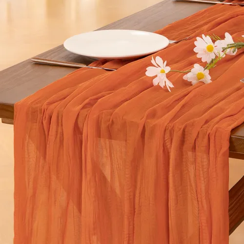 Vista 17 de Socomi - Camino de mesa de gasa, estilo bohemio y rústico, para primavera, Pascua, bodas, fiestas, baby showers y decoración, 120 pulgadas/10 pies