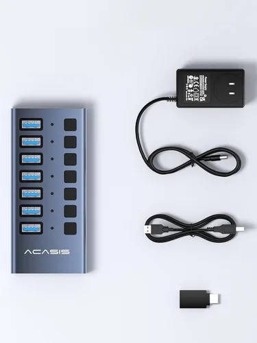 Vista 8 de ACASIS Hub USB 3.2 de 7 puertos con alimentación, transferencia de datos