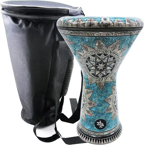 Vista 17 de La Darbuka Doumbek egipcia de 17" de Zaza Percussion con madreperla (Black Master)