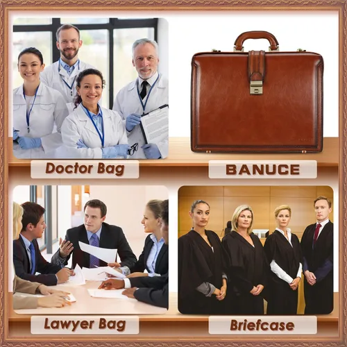 Vista 5 de Banuce Maletín vintage de cuero italiano de grano completo para hombres, 15.6 pulgadas, abogado legal, maletín para médico, bolsa de sujeción
