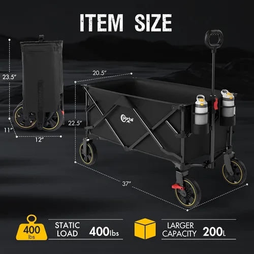 Vista 4 de Portal Carro plegable plegable, 400 libras de alta resistencia plegable con ruedas y freno, carritos de comestibles utilitarios para acampar al aire