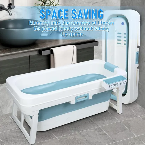 Vista 4 de 51 Inch Foldable Bathtub, Portable Adult Soaking Tub, Large Collapsible Freestanding Bath with Ergonomic Headrest, Space-Saving Design, Ice Bath &