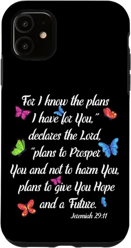 Vista 5 de iPhone 15 Godly Women Jeremías 29:11 Funda de mariposa con versículo bíblico cristiano