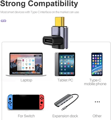 Vista 5 de Adaptador de ángulo USB C de 40 Gbps 2 unidades USB C tipo C de 90 grados en ángulo USB-C macho a hembra adaptador de 8 K a 60 Hz USB en ángulo