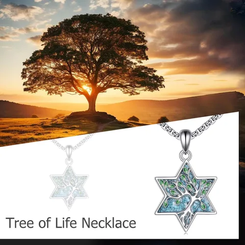 Vista 24 de ONEFINITY Collar de plata de ley 925 con diseño de árbol de la vida con colgante de nudo celta de concha de abulón para mujer