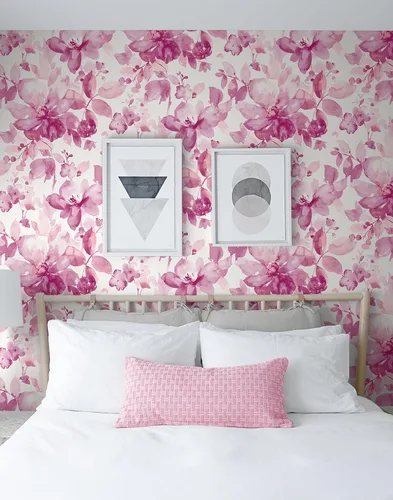 Vista 3 de NextWall Papel pintado de flores de despegar y pegar (rosa)