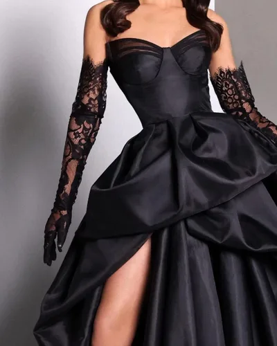 Vista 4 de Sweetheart - Vestido de fiesta de satén largo para mujer, sin tirantes, vestido de noche formal con abertura