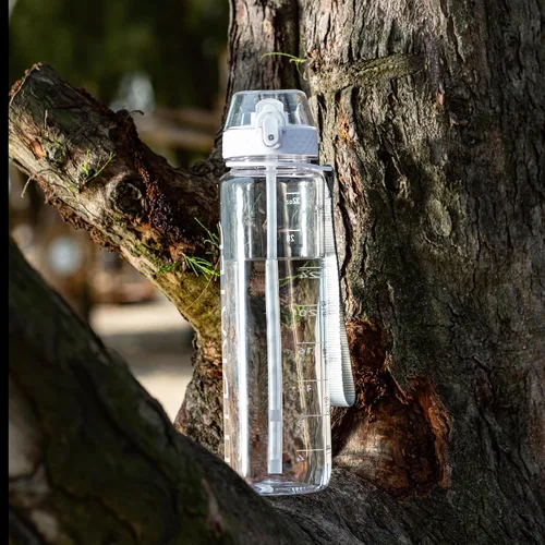 Vista 2 de GOPPUS Botellas de agua transparentes con pajilla, botellas de agua de plástico de 32 onzas, sin BPA, botella de boca ancha de Tritan a prueba