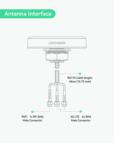 Vista 2 de LINOVISION 4G LTE MIMO 3 en 1 Antena SMA de techo con 2 × 4G y 1 × WiFi IP67 Waterproof, 40cm Cable, Compatible with LINOVIISON IOT-R32W