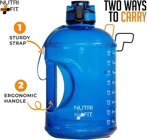 Vista 3 de Botellas de agua motivacionales de un galón de Nutrifit (azul)